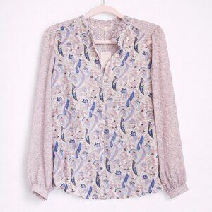 ESQUALO NEW Boho Paisley Mixed Print Long Sleeve Button Front Blouse Top SZ 6